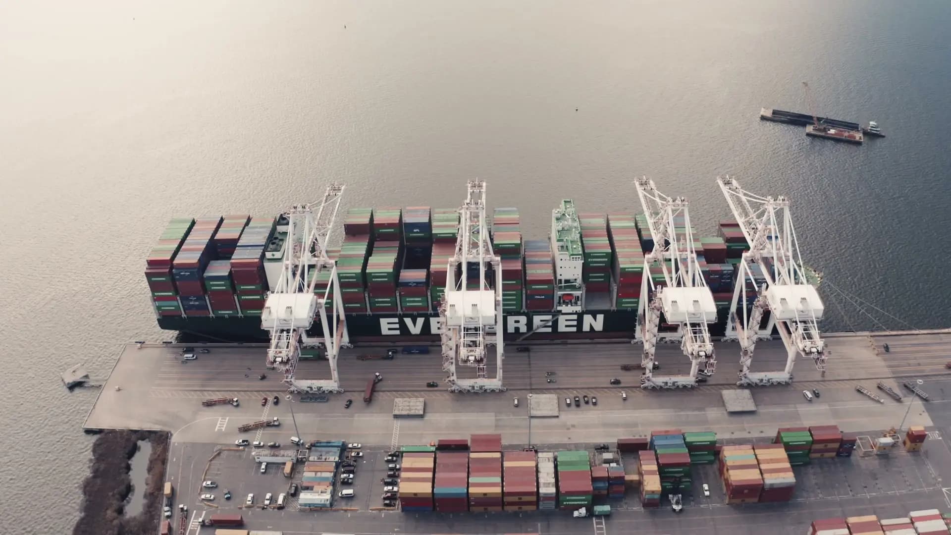 Aerial view of container port — global trade